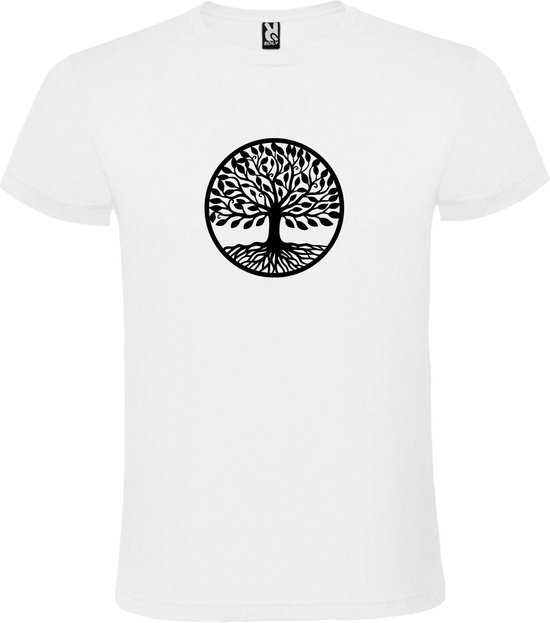 Wit T shirt met print van " mooie Levensboom " print Zwart size XXL