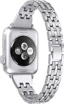 Convient pour bracelet Apple Watch 42 / 44 / 45 mm - Série 1 2 3 4 5 6 7 SE - Bracelet de montre Smartwatch iWatch - 42 mm 44 mm 45 mm - Fungus - Métal en acier inoxydable - Argent - Deux diamants