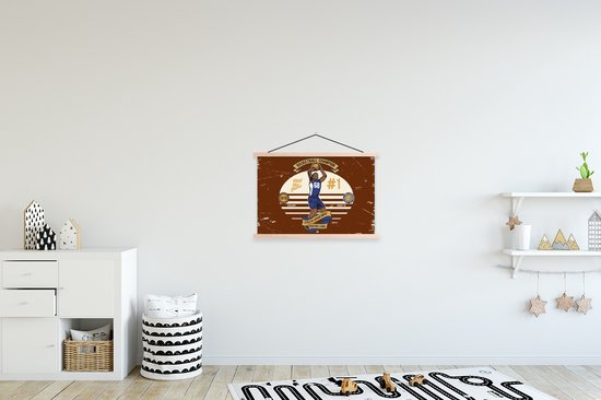 Porte-affiche avec affiche - Affiche scolaire - Mancave - Basketbal - Retro - Rouge - 60x40 cm - lattes vierges