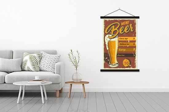Porte-affiche avec affiche - Affiche scolaire - Mancave - Bières - Vintage - Publicité - 120x180 cm - Lattes noires