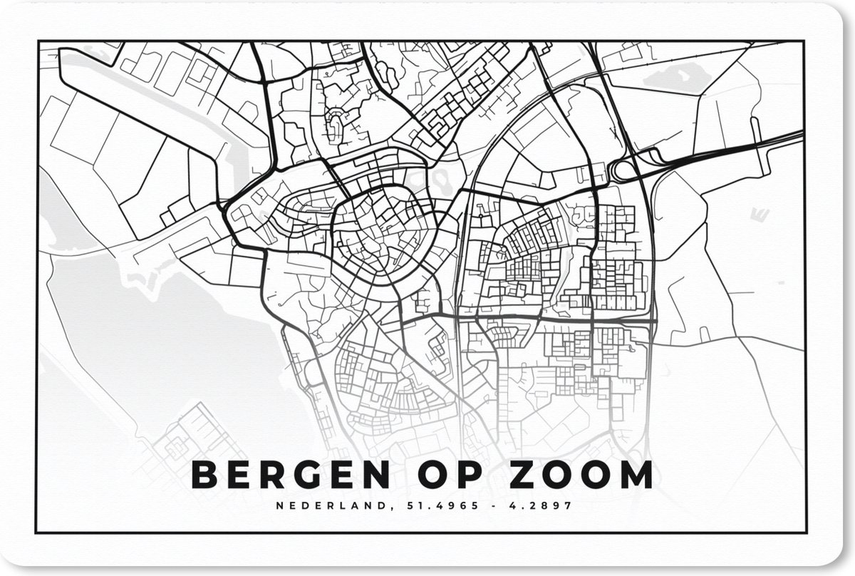 Muismat XXL 120x80 cm - Bureau onderlegger - Bureau mat Plattegrond - Bergen op Zoom - Nederland - Bureaumat - Gaming mousepad xl - Bureaulegger groot - Computer deskmat - Stadskaart