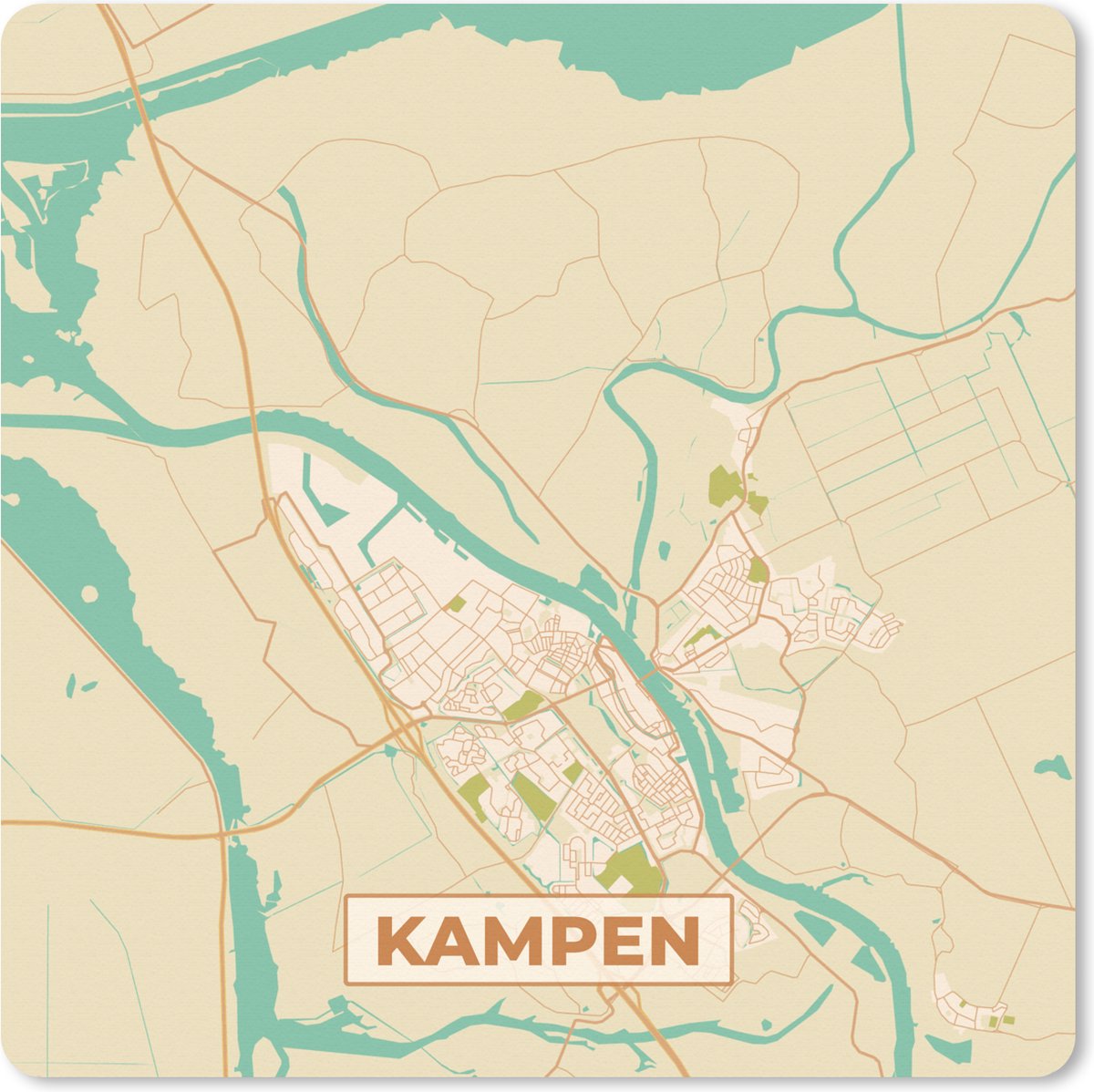 Muismat XXL 40x40 cm - Bureau onderlegger - Bureau mat Plattegrond - Kampen - Vintage - Bureaumat - Gaming mousepad xl - Bureaulegger groot - Computer deskmat - Stadskaart