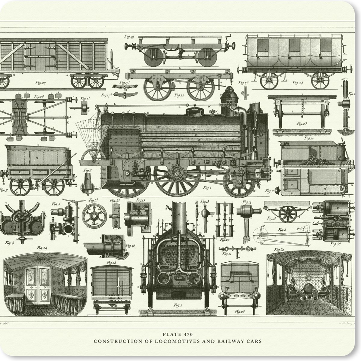 Muismat XXL 40x40 cm - Bureau onderlegger - Bureau mat Illustratie van locomotieven en treinwagons - Bureaumat - Gaming mousepad xl - Bureaulegger groot - Computer deskmat