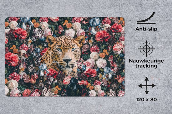 Muismat XXL 120x80 cm - Bureau onderlegger - Bureau mat Luipaard - Bloemen - Dieren - Bureaumat - Gaming mousepad xl - Bureaulegger groot - Computer deskmat
