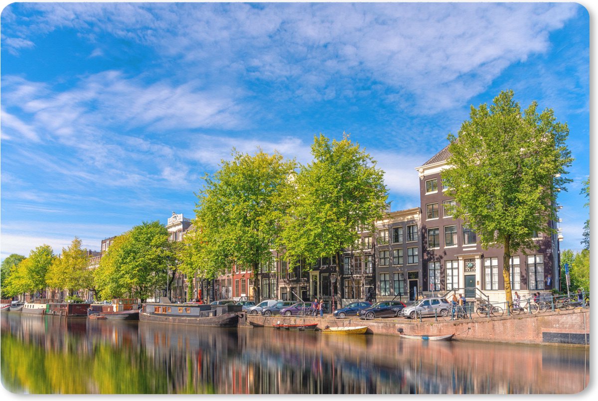 Muismat XXL 120x80 cm - Bureau onderlegger - Bureau mat Zonnige impressie van de Prinsengracht in Amsterdam - Bureaumat - Gaming mousepad xl - Bureaulegger groot - Computer deskmat