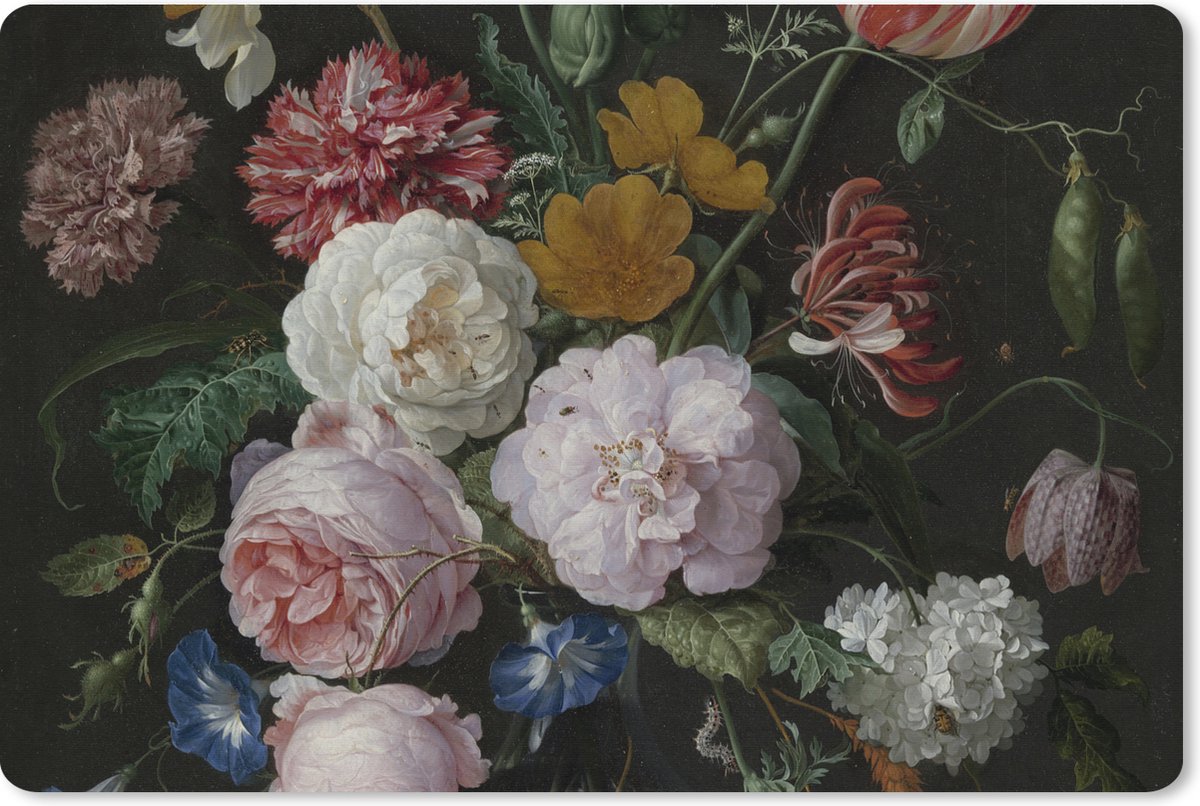 Muismat XXL 120x80 cm - Bureau onderlegger - Bureau mat Stilleven met bloemen in een glazen vaas - Schilderij van Jan Davidsz. de Heem - Bureaumat - Gaming mousepad xl - Bureaulegger groot - Computer deskmat