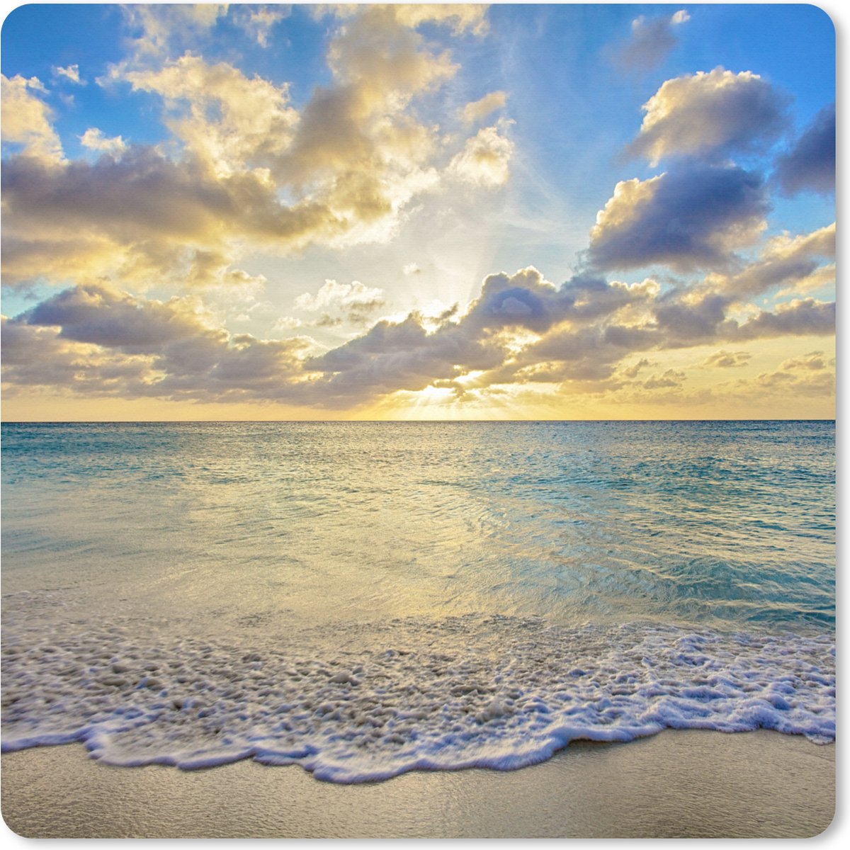 Muismat XXL 40x40 cm - Bureau onderlegger - Bureau mat Zee - Strand - Wolken - Zon - Bureaumat - Gaming mousepad xl - Bureaulegger groot - Computer deskmat