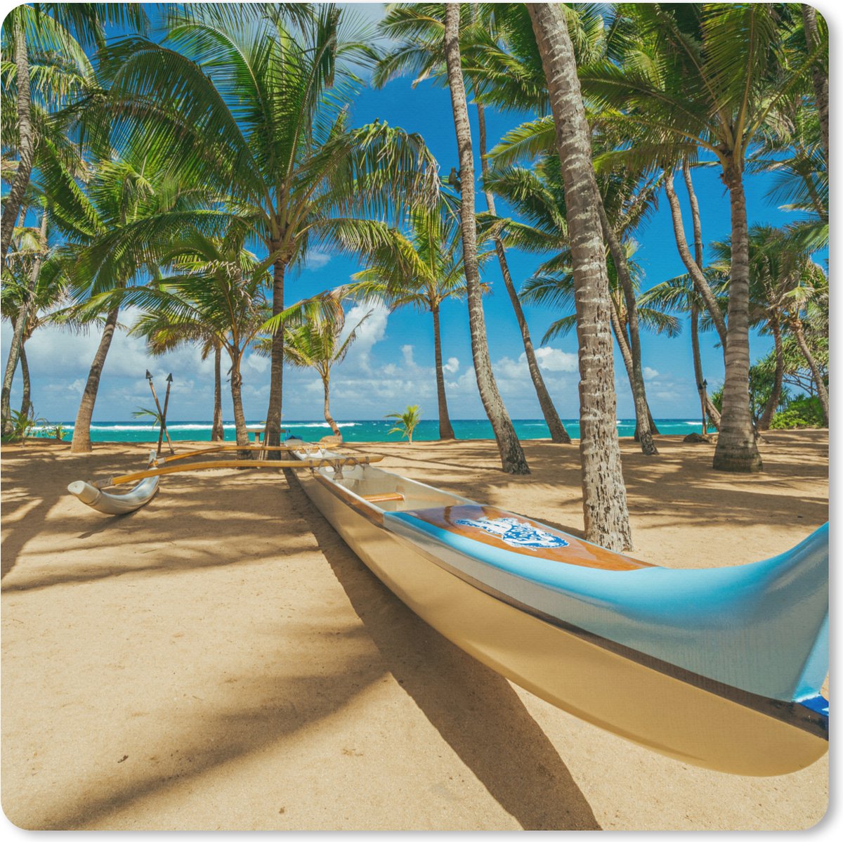 Muismat XXL 40x40 cm - Bureau onderlegger - Bureau mat Boot tussen de palmbomen op het strand van Maui - Bureaumat - Gaming mousepad xl - Bureaulegger groot - Computer deskmat