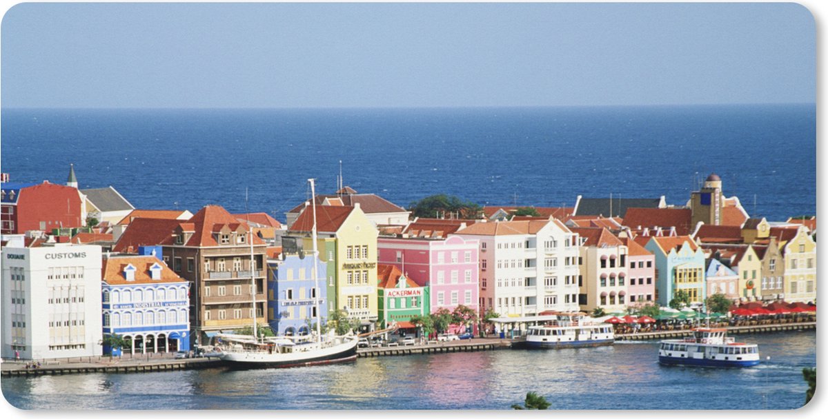 Muismat XXL 90x45 cm - Bureau onderlegger - Bureau mat Uitzicht op de huizen van Willemstad in Curaçao - Bureaumat - Gaming mousepad xl - Bureaulegger groot - Computer deskmat
