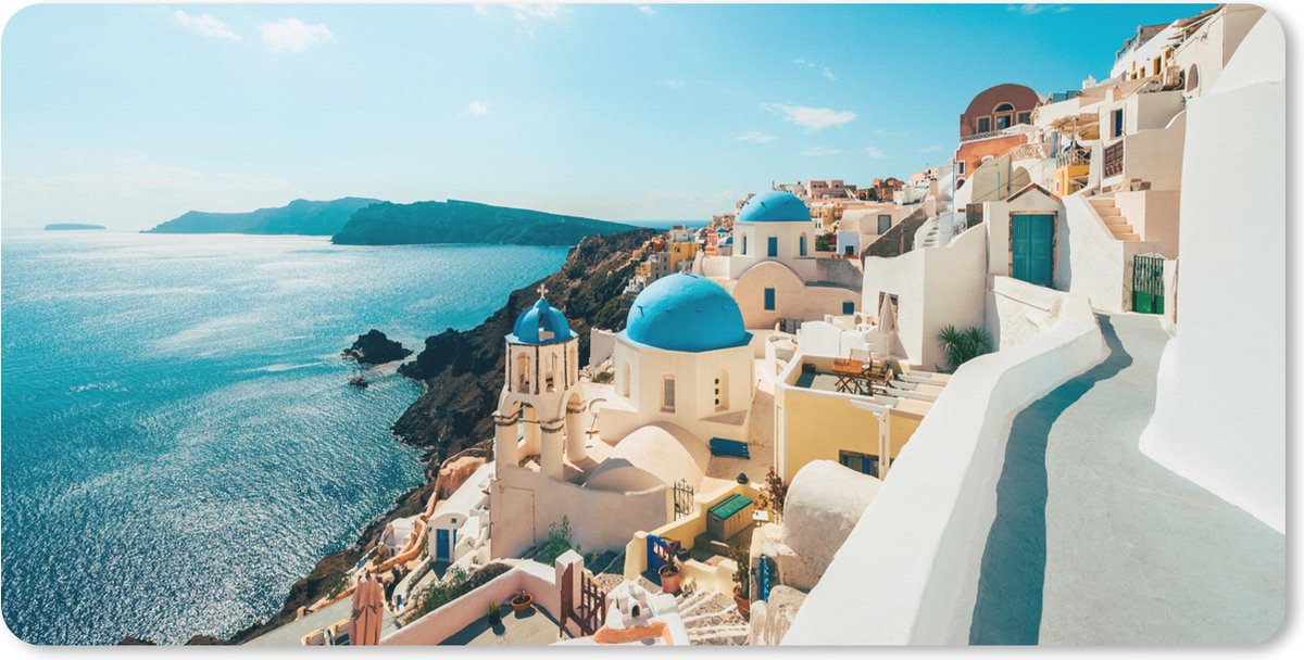Muismat XXL 80x40 cm - Bureau onderlegger - Bureau mat Middag in Santorini Griekenland - Bureaumat - Gaming mousepad xl - Bureaulegger groot - Computer deskmat