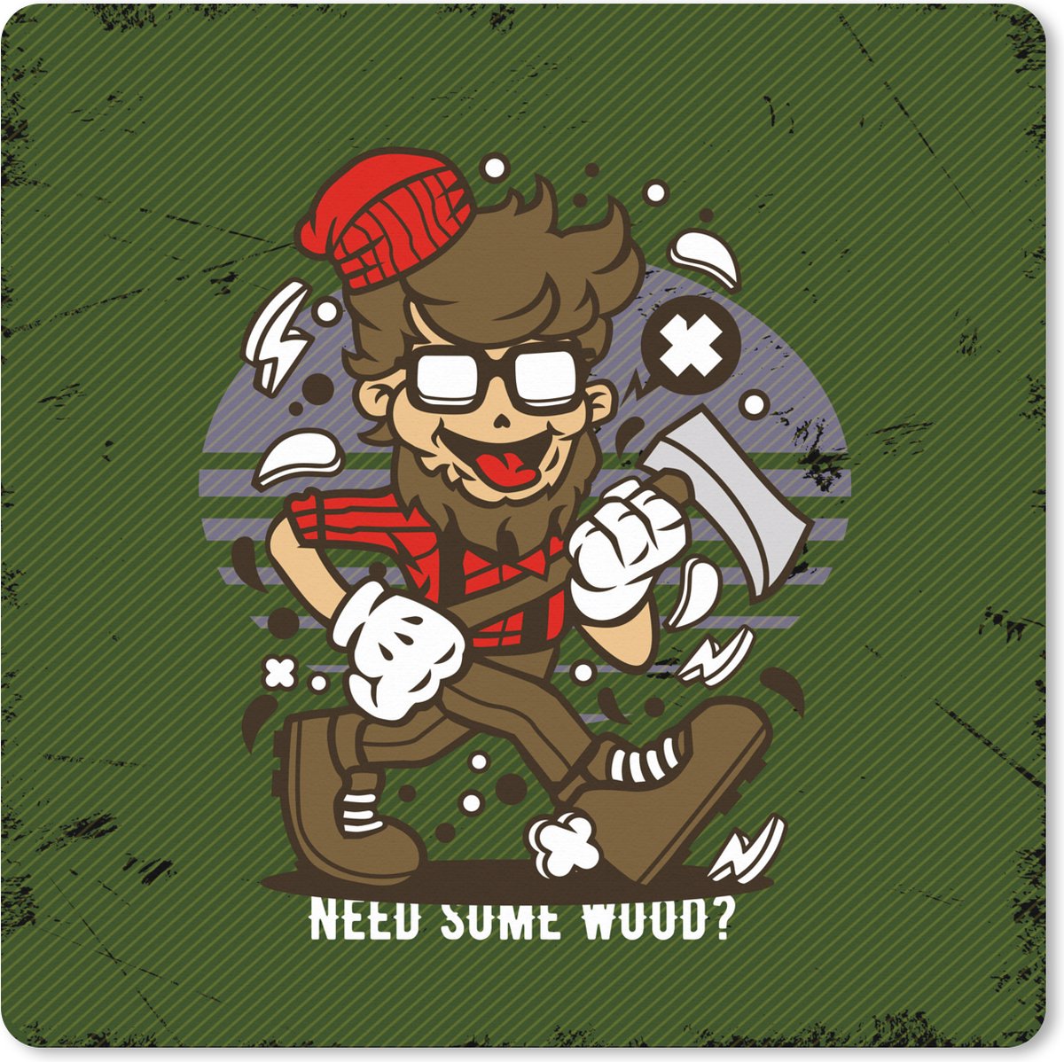 Muismat XXL 40x40 cm - Bureau onderlegger - Bureau mat Vintage - Bijl - Bril - Bureaumat - Gaming mousepad xl - Bureaulegger groot - Computer deskmat