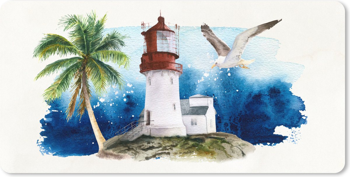 Muismat XXL 120x60 cm - Bureau onderlegger - Bureau mat Vuurtoren - Palmboom - Vogel - Bureaumat - Gaming mousepad xl - Bureaulegger groot - Computer deskmat