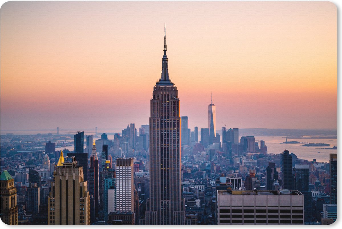 Muismat XXL 90x60 cm - Bureau onderlegger - Bureau mat Skyline met de Empire State Building in New York - Bureaumat - Gaming mousepad xl - Bureaulegger groot - Computer deskmat