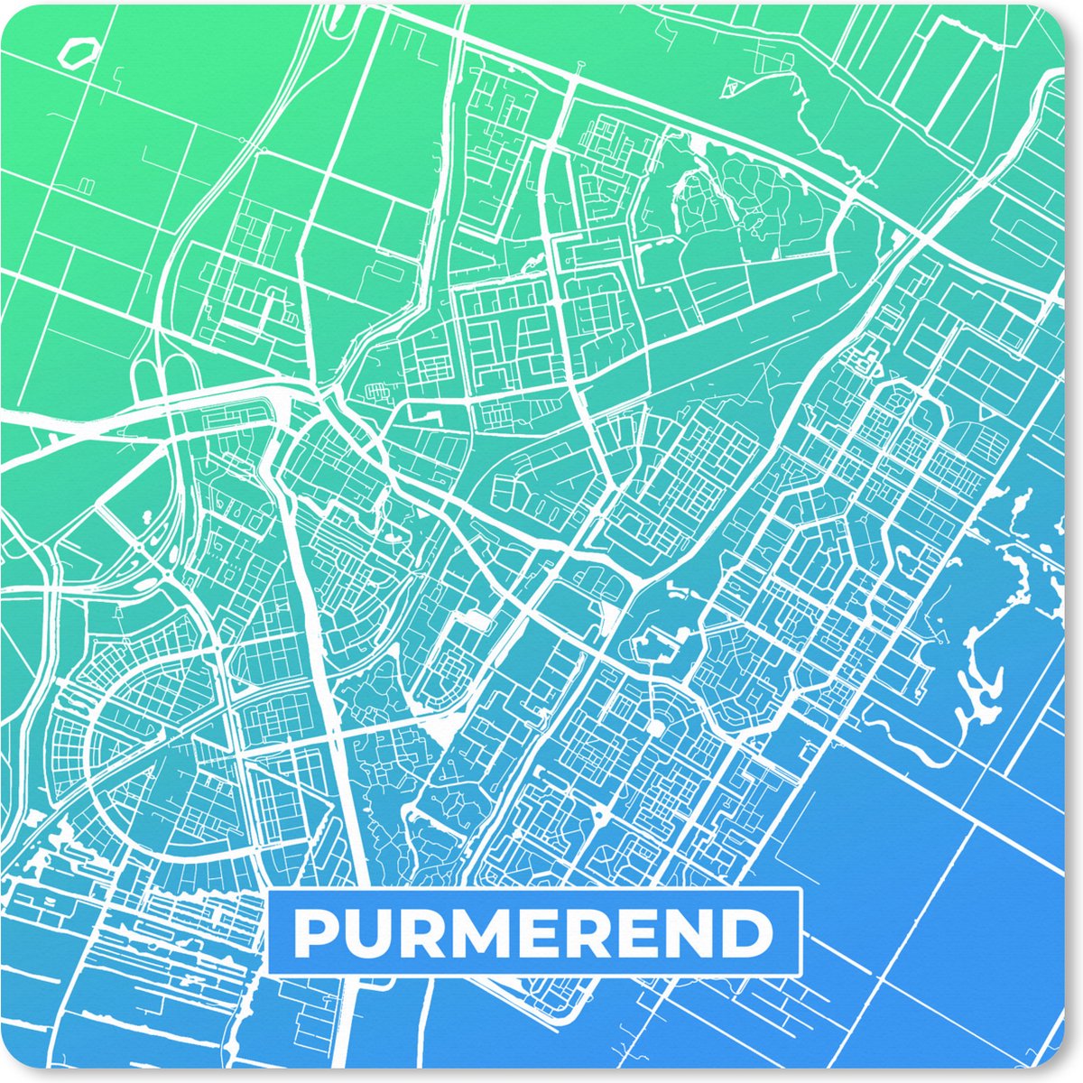 Muismat XXL 40x40 cm - Bureau onderlegger - Bureau mat Stadskaart - Purmerend - Blauw - Groen - Bureaumat - Gaming mousepad xl - Bureaulegger groot - Computer deskmat