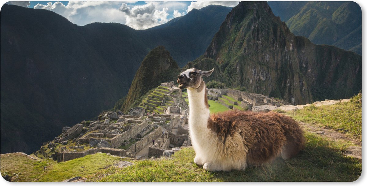 Muismat XXL - Bureau onderlegger - Bureau mat - Alpaca - Machu Picchu - Rots - 120x60 cm - XXL muismat