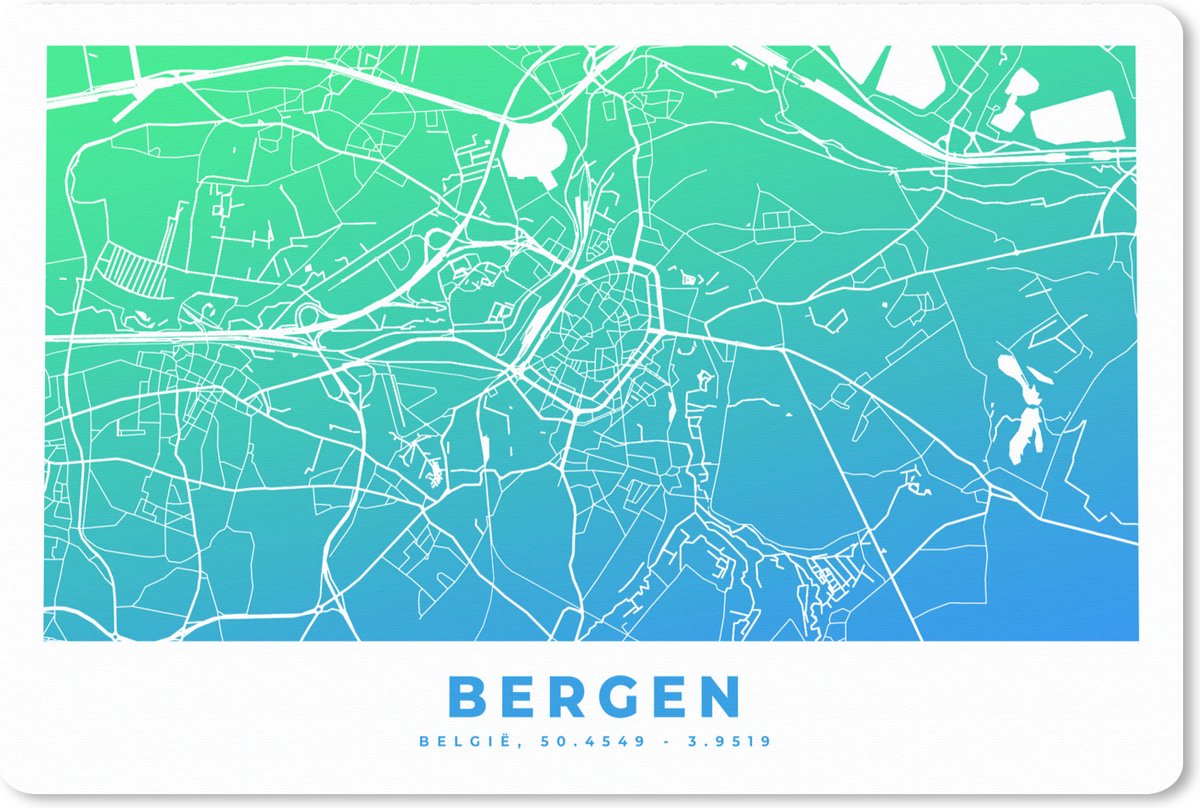 Muismat XXL 90x60 cm - Bureau onderlegger - Bureau mat Stadskaart - Bergen - België - Blauw - Bureaumat - Gaming mousepad xl - Bureaulegger groot - Computer deskmat