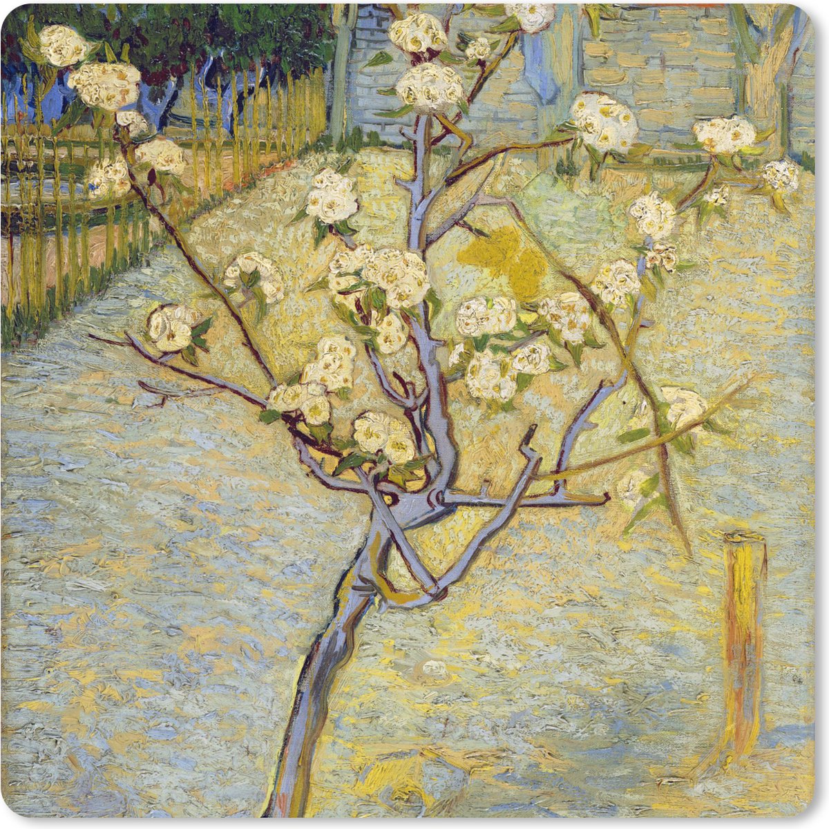 Muismat XXL 40x40 cm - Bureau onderlegger - Bureau mat Perenboompje in bloei - Schilderij van Vincent van Gogh - Bureaumat - Gaming mousepad xl - Bureaulegger groot - Computer deskmat