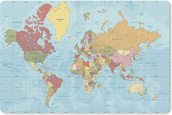 Tapis de souris XXL - Sous-main - Tapis de bureau - Carte - Monde - Couleurs - 120x80 cm - Tapis de souris XXL