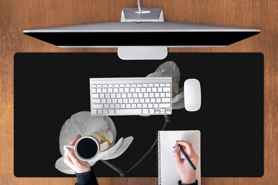 Tapis de souris XXL - Sous-main - Tapis de bureau - Orchidée - Fleurs - Zwart - Wit - Nature morte - 120x60 cm - Tapis de souris XXL