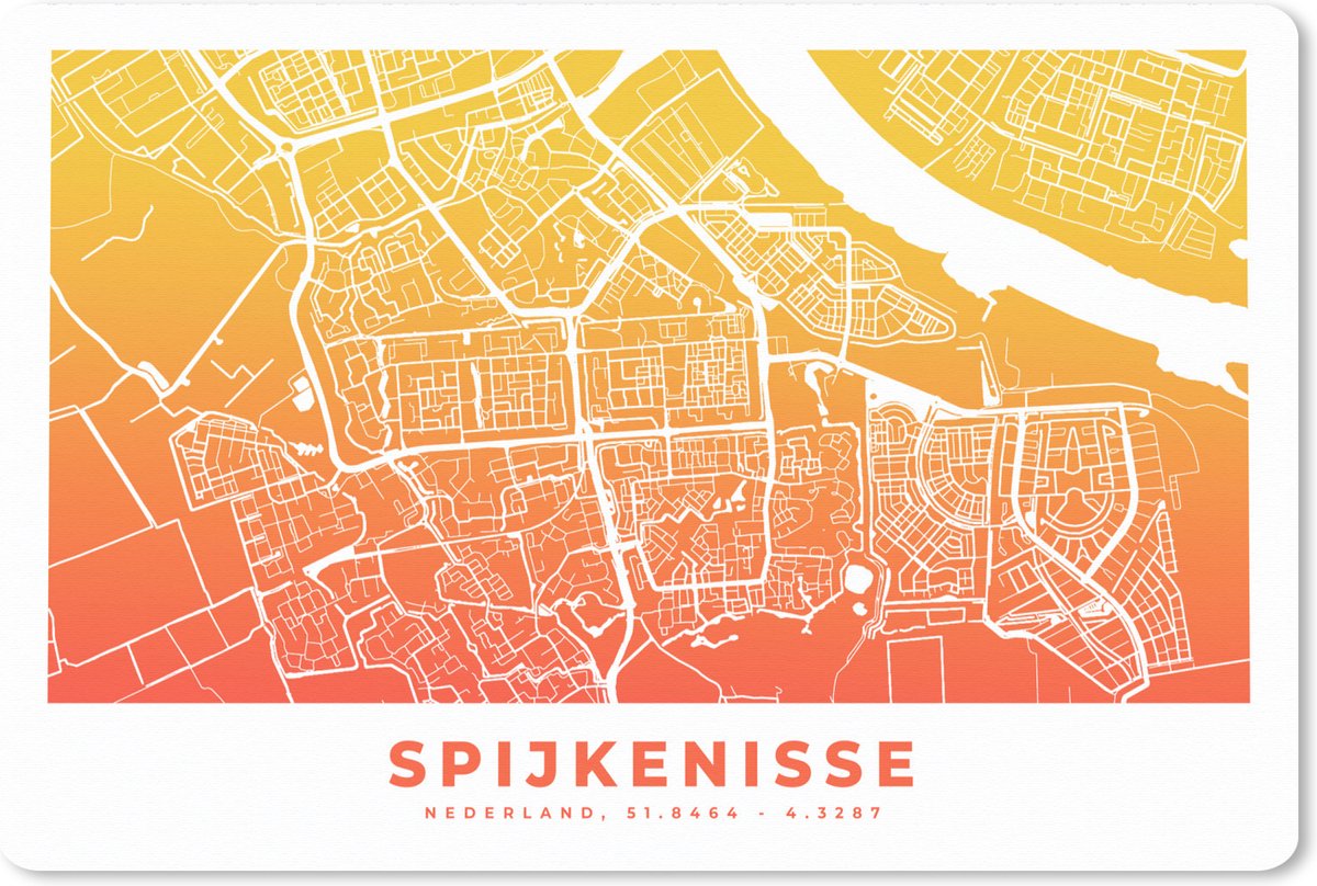 Muismat XXL 120x80 cm - Bureau onderlegger - Bureau mat Stadskaart - Spijkenisse - Nederland - Geel - Bureaumat - Gaming mousepad xl - Bureaulegger groot - Computer deskmat