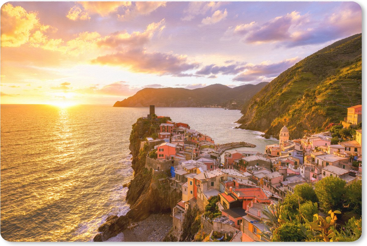 Muismat XXL 90x60 cm - Bureau onderlegger - Bureau mat Zonsondergang in Cinque Terre - Bureaumat - Gaming mousepad xl - Bureaulegger groot - Computer deskmat