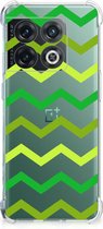 Telefoon Hoesje OnePlus 10 Pro Back Cover Siliconen Hoesje met transparante rand Zigzag Groen