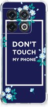 Shockproof Case OnePlus 10 Pro Smartphonehoesje met transparante rand Flowers Blue Don't Touch My Phone