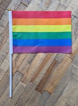 LGBTQ - Vlaggetje regenboog kleuren, 21,5 x 14,5 cm (LGBTQIA+, pride, love, LHBTI+, LHBTIQA+, gay, trans, bi, lesbo, homo)