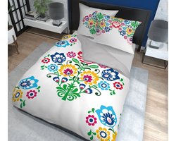 Dekbedovertrek - Tweepersoons - 200x200cm met volkspatronen bloemen.