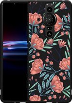 Sony Xperia Pro-I Hoesje Zwart Poppy Roses Designed by Cazy