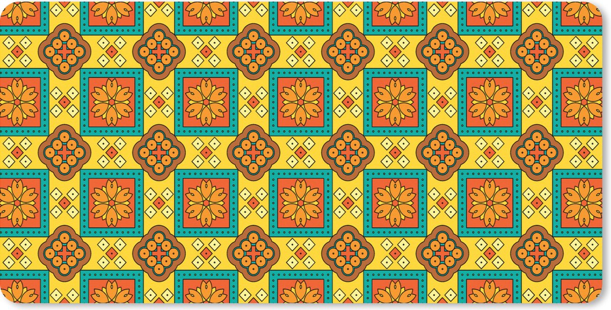 Muismat XXL 90x45 cm - Bureau onderlegger - Bureau mat Patchwork - Retro - Bloemen - Design - Bureaumat - Gaming mousepad xl - Bureaulegger groot - Computer deskmat