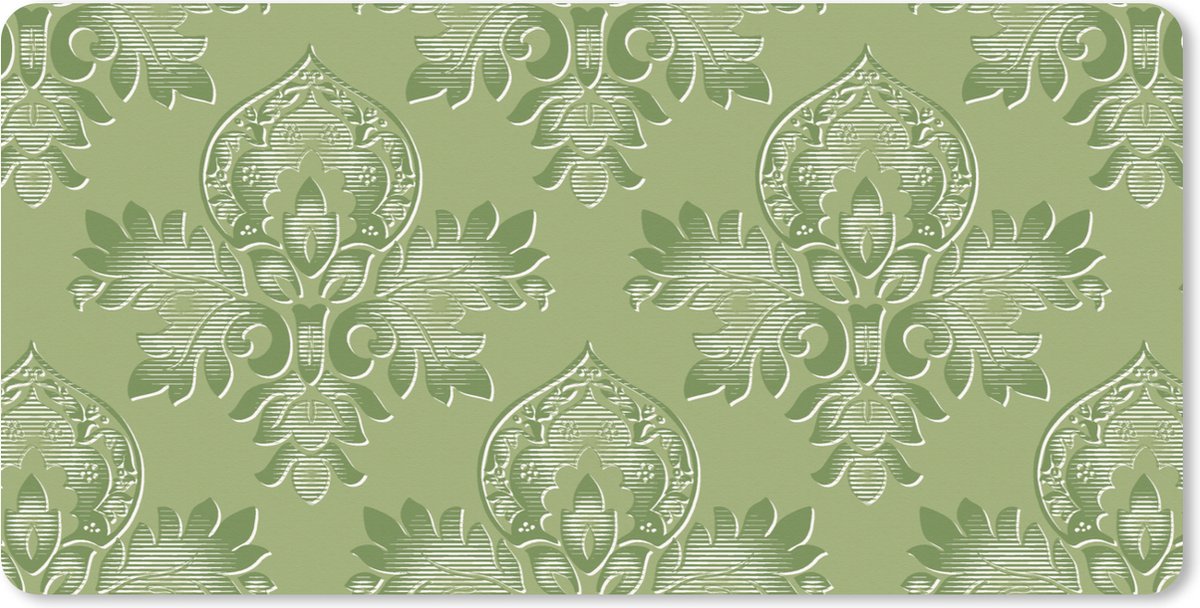 Muismat XXL 90x45 cm - Bureau onderlegger - Bureau mat Psychedelisch - Bladeren - Groen - Vintage - Design - Bureaumat - Gaming mousepad xl - Bureaulegger groot - Computer deskmat