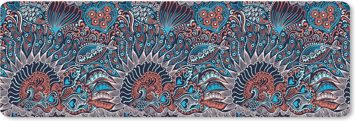 Muismat XXL - Bureau onderlegger - Bureau mat - Vis - Koraal - Onderwater - Abstract - Patroon - 90x30 cm - XXL muismat