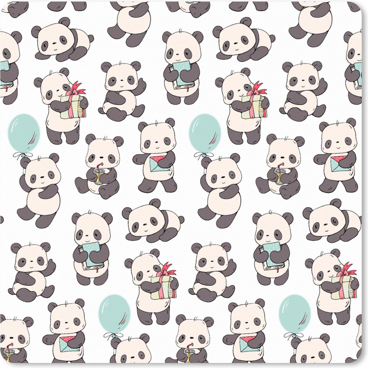 Muismat XXL 40x40 cm - Bureau onderlegger - Bureau mat Cadeau - Panda - Patroon - Bureaumat - Gaming mousepad xl - Bureaulegger groot - Computer deskmat