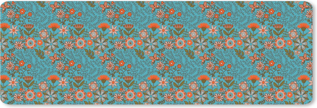 Muismat XXL 90x30 cm - Bureau onderlegger - Bureau mat Bohemian - Bloemen - Oranje - Retro - Design - Bureaumat - Gaming mousepad xl - Bureaulegger groot - Computer deskmat