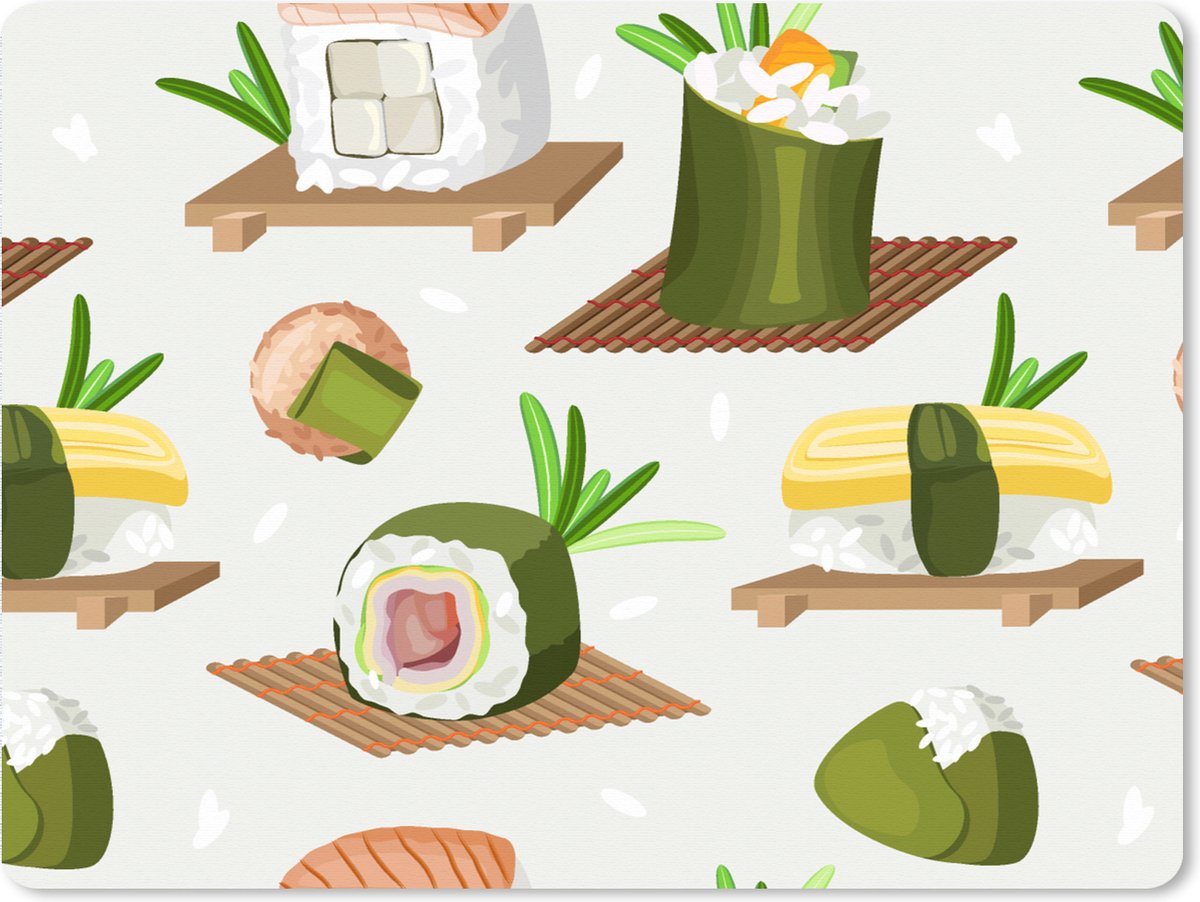 Muismat XXL 80x60 cm - Bureau onderlegger - Bureau mat Sushi - Patronen - Eten - Bureaumat - Gaming mousepad xl - Bureaulegger groot - Computer deskmat