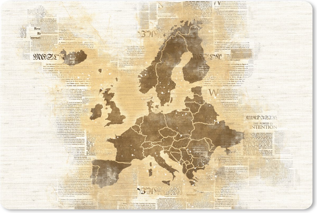Muismat XXL 120x80 cm - Bureau onderlegger - Bureau mat Kaart Europa - Bruin - Krant - Bureaumat - Gaming mousepad xl - Bureaulegger groot - Computer deskmat