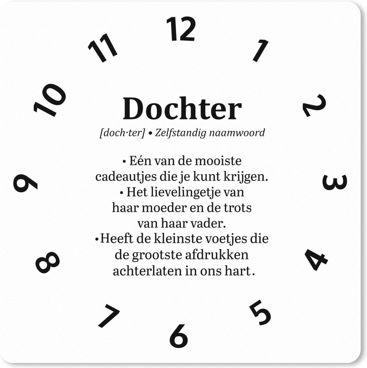 Muismat XXL 40x40 cm - Bureau onderlegger - Bureau mat Dochter - Klok - Quotes - Definitie - Spreuken - Cadeau - Bureaumat - Gaming mousepad xl - Bureaulegger groot - Computer deskmat