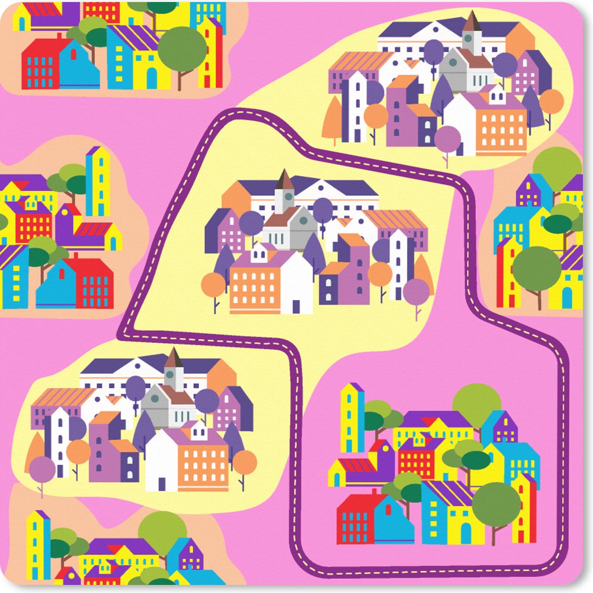 Muismat XXL 40x40 cm - Bureau onderlegger - Bureau mat Skyline - Patronen - Roze - Bureaumat - Gaming mousepad xl - Bureaulegger groot - Computer deskmat