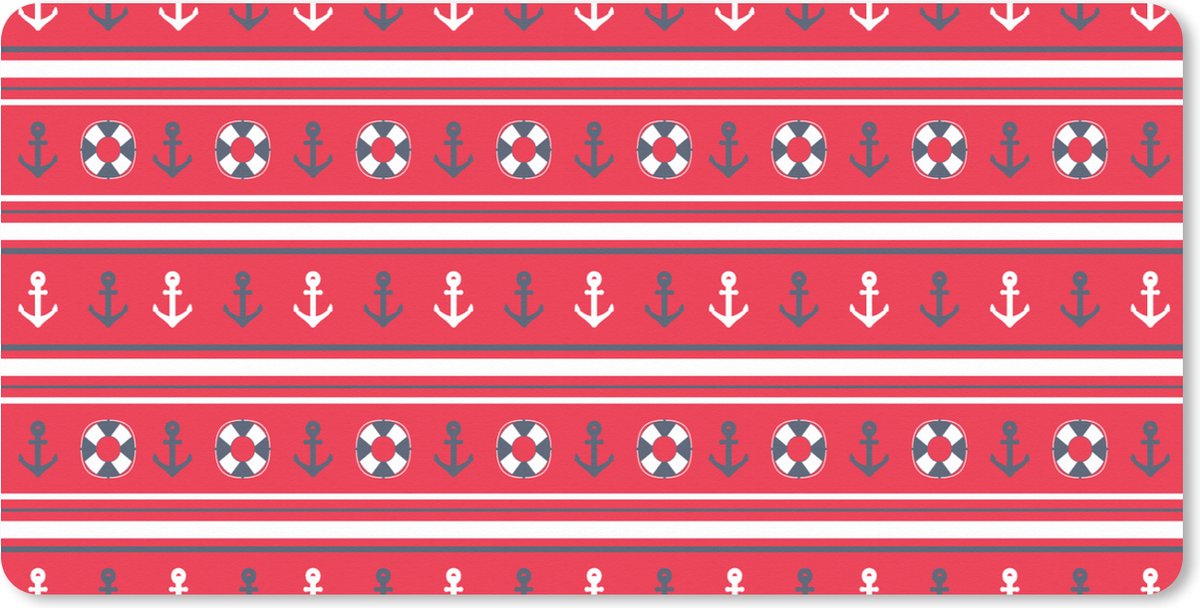 Muismat XXL 90x45 cm - Bureau onderlegger - Bureau mat Anker - Reddingsboei - Marine - Matroos - Patronen - Bureaumat - Gaming mousepad xl - Bureaulegger groot - Computer deskmat