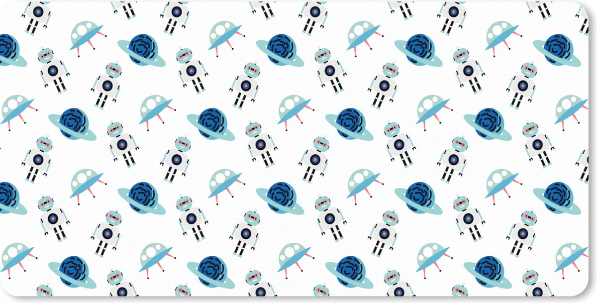 Muismat XXL - Bureau onderlegger - Bureau mat - Space - Robot - Planeten - Patroon - 90x45 cm - XXL muismat