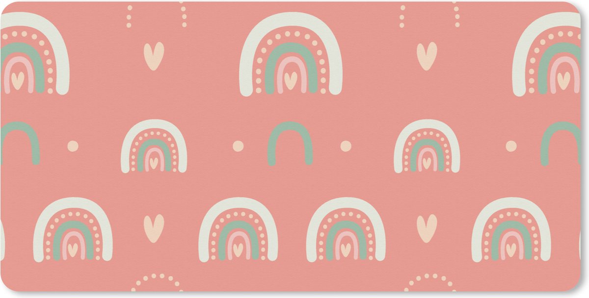 Muismat XXL - Bureau onderlegger - Bureau mat - Meisjes - Regenboog - Hartjes - Patronen - Girl - Roze - Kinderen - Kind - 80x40 cm - XXL muismat
