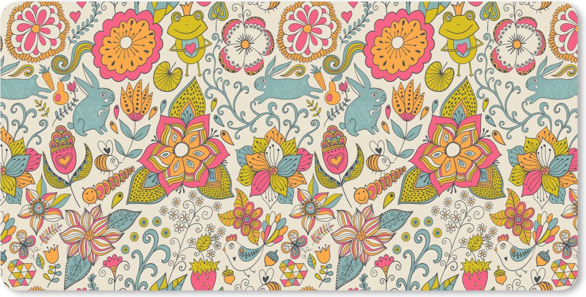 Muismat XXL 120x60 cm - Bureau onderlegger - Bureau mat Meisje - Konijn - Kikker - Patronen - Girl - Kids - Kinderen - Kind - Bureaumat - Gaming mousepad xl - Bureaulegger groot - Computer deskmat