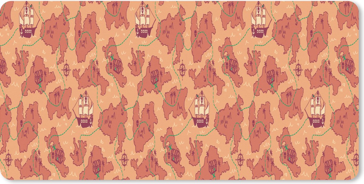 Muismat XXL 100x50 cm - Bureau onderlegger - Bureau mat Piraat - Kaart - Patronen - Kinderen - Bureaumat - Gaming mousepad xl - Bureaulegger groot - Computer deskmat