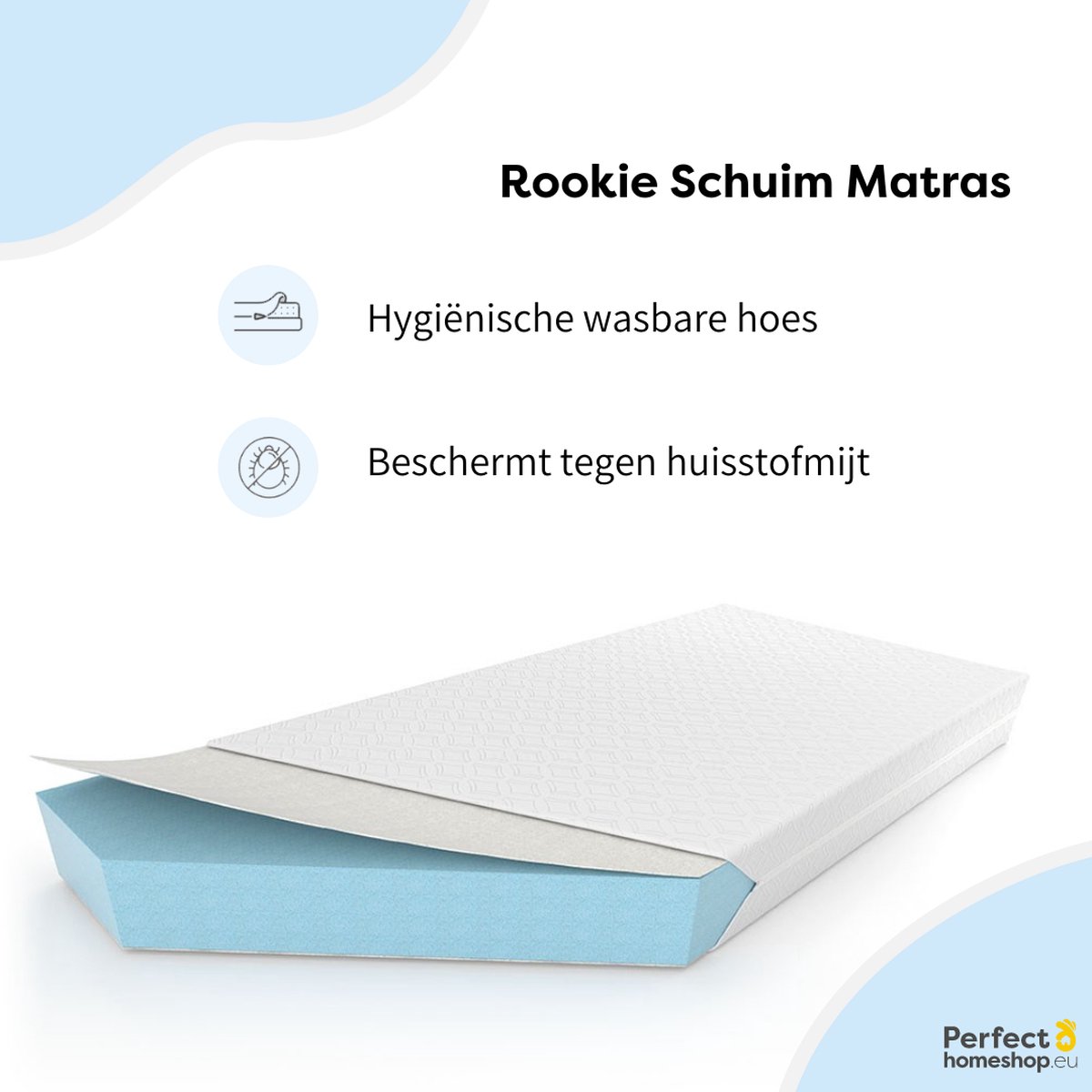 Schuimmatras 130x200 – 15 cm hoog SkyCell Foam SG25 – Schuimmatrassen met Wasbare tijk – Rookie Foam Matras