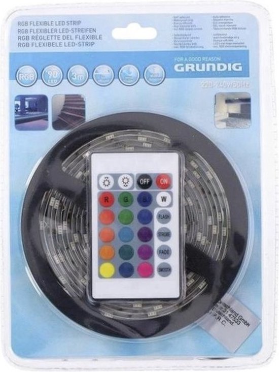 Grundig LED Strip 3 mètres - avec télécommande - autocollant - multicolore  | bol