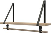 Plankje Roe 98cm - Handles and more® |  DONKERGRIJS (Complete set: leren plankdragers + plank eikenhout + roede)