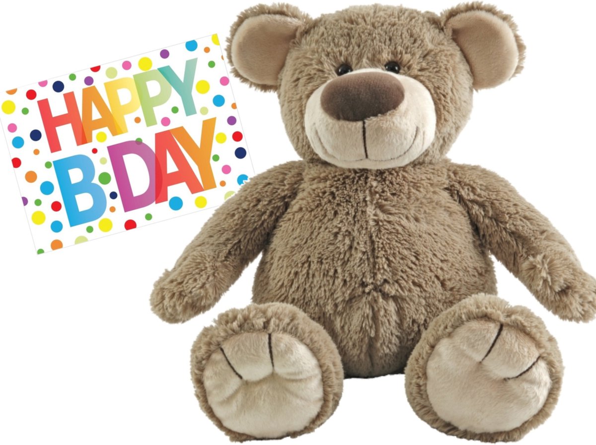 Pluche knuffel Happy Horse knuffelbeer 55 cm met A5-formaat Happy Birthday wenskaart