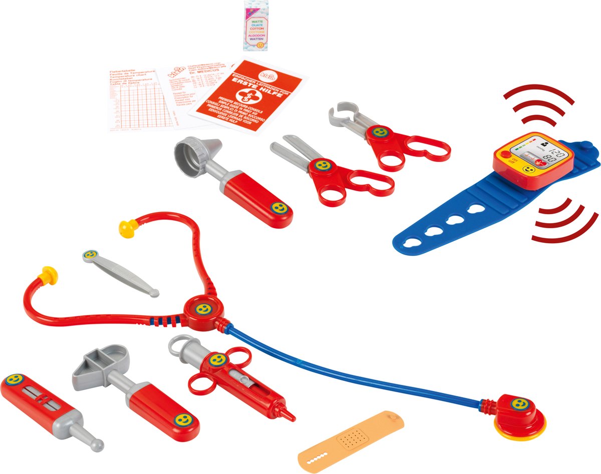 Klein Toys dokterskoffer - bloeddrukmeter, stethoscoop, thermometer, reflexhamer, injectiespuit, pincet, otoscoop, scharen, pleister - multicolor — afbeelding 5
