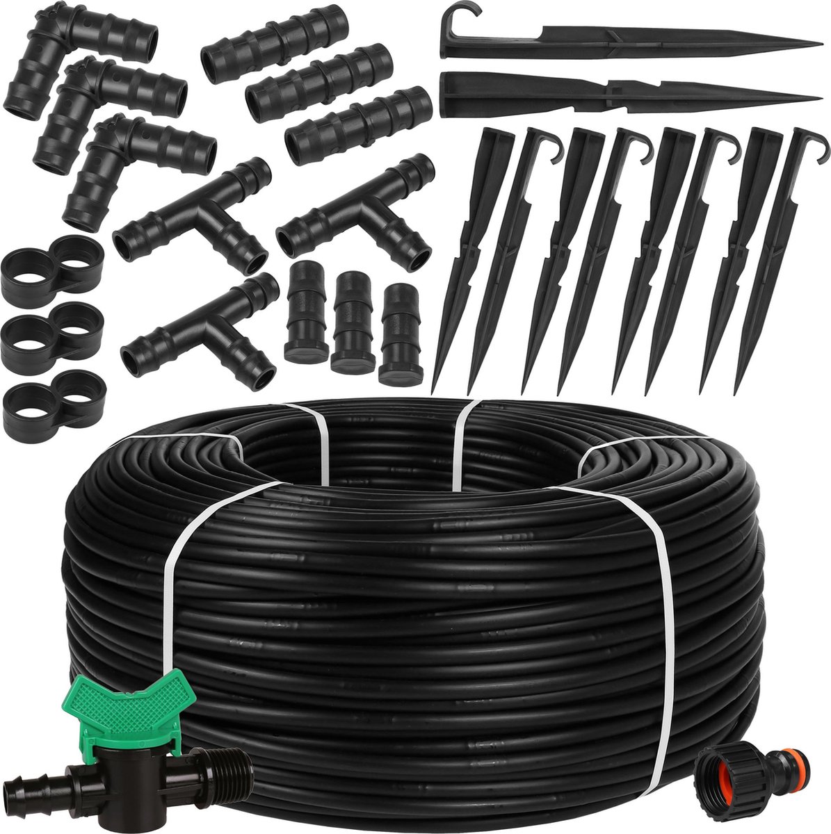 Watermil Drip Systeem Druppelslang Druppelbuis Bruine Drukgecompenseerde Druppelleiding voor besproeien van bloemperken en plantrijen, waterbesparing 16mm / 2.2 LPH Druppelafstand 33 cm / 50m + accessoire